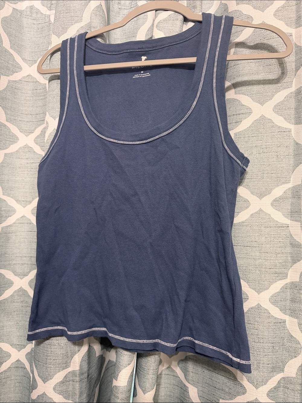 Pilcro Blue Scoop Neck Tank Top with Contrast Stitching